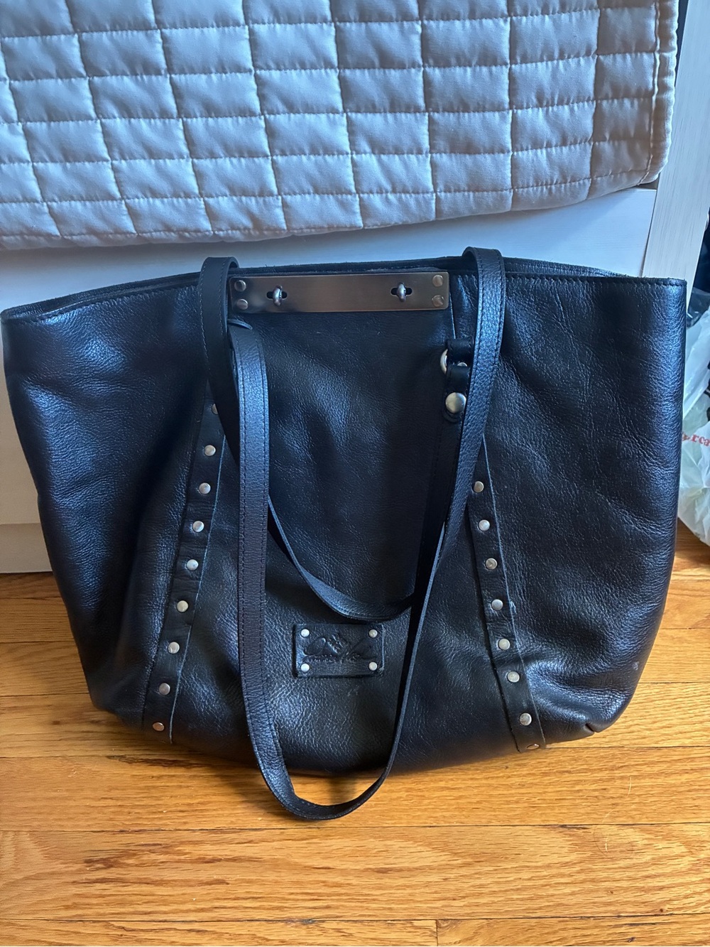 Patricia Nash Black Studded Leather Shoulder Tote